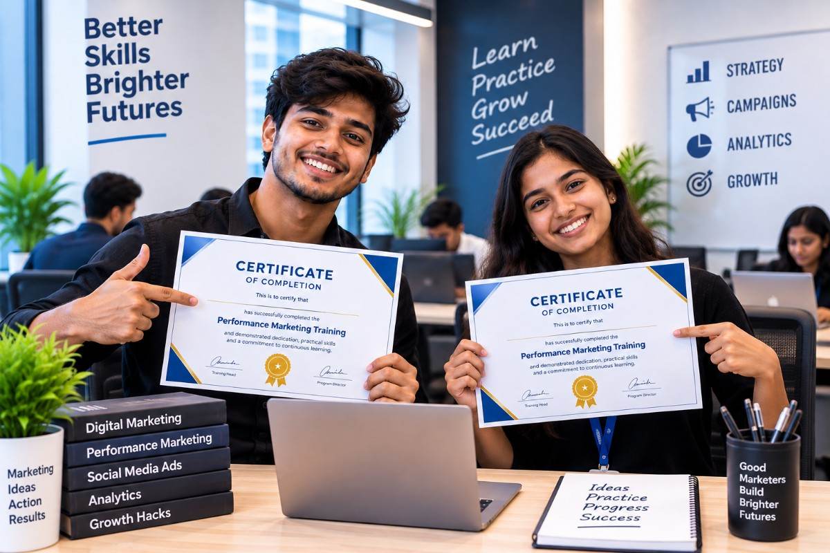 Performance Marketing students with certificates