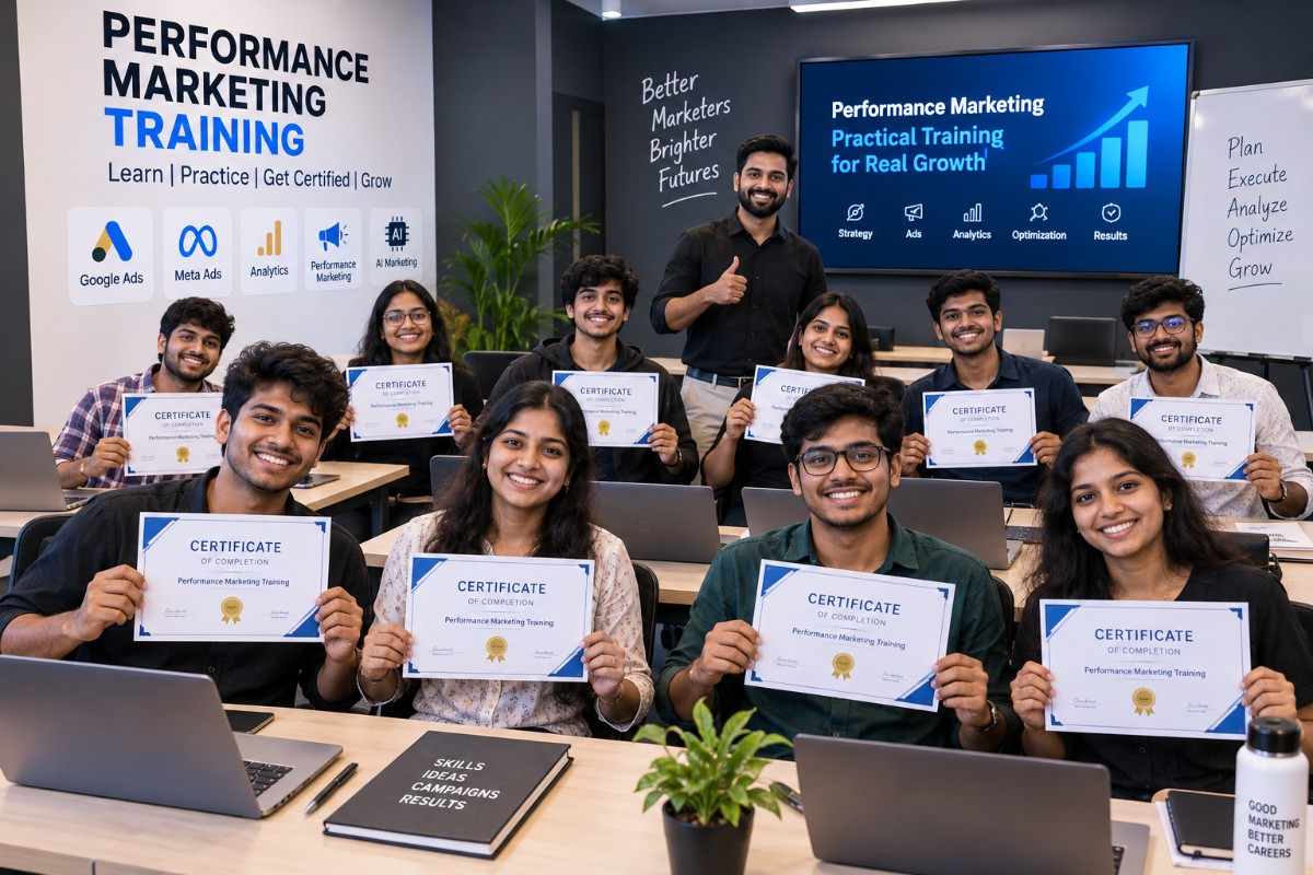 Performance Marketing students with certificates
